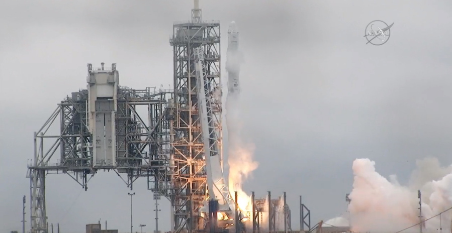 The SpaceX Falcon 9 rocket launches Sunday from the Kennedy Space Center in Florida, carrying a load of supplies for the International Space Station.