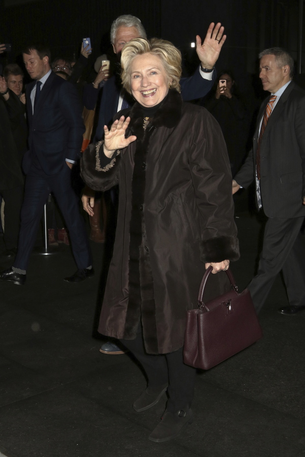 Former Secretary of State Hillary Clinton attends the Broadway a cappella musical &quot;In Transit&quot;, at Circle in the Square Theatre on Wednesday in New York.