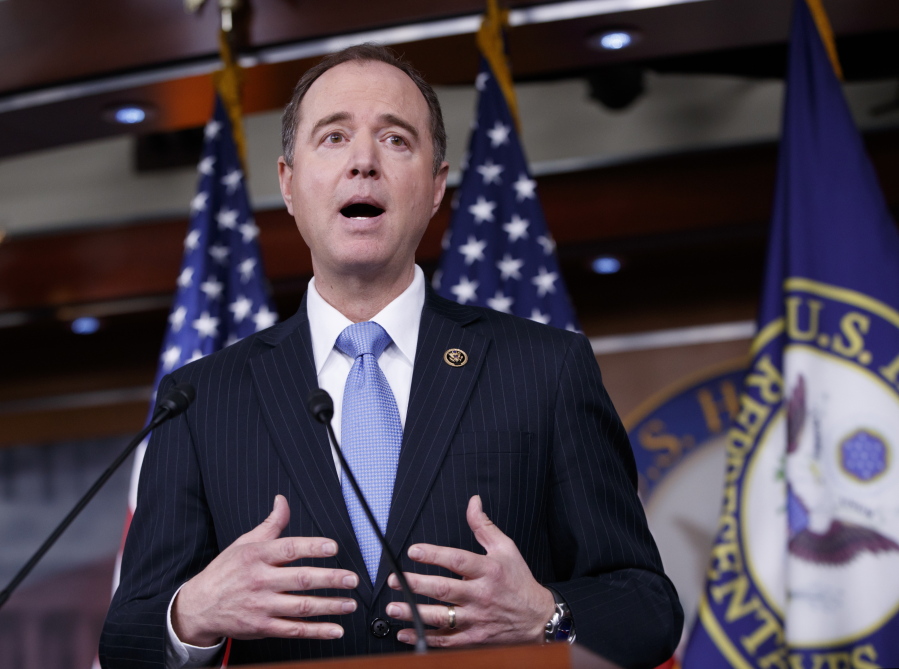Rep. Adam Schiff, D-Calif., ranking member of the House Intelligence Committee, meets with reporters to discuss the process for investigating whether or how Russia influenced the presidential election, Monday on Capitol Hill in Washington. (J.