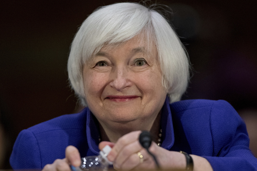 Federal Reserve Chair Janet Yellen smiles as she prepares to testify on Capitol Hill in Washington, Tuesday, Feb. 14, 2017,  before the Senate Banking Committee.