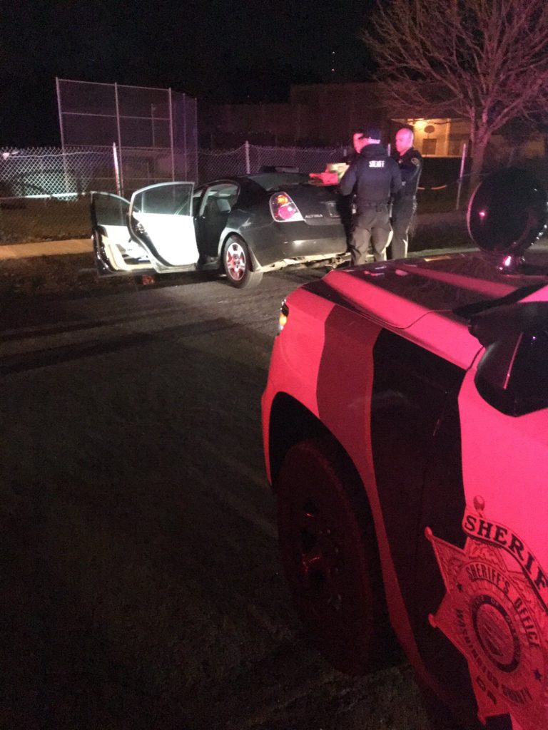 A vehicle associated with a Camas crime spree was involved in a pursuit in Oregon Monday night. Deputies lost sight of the vehicle and later found it abandoned.