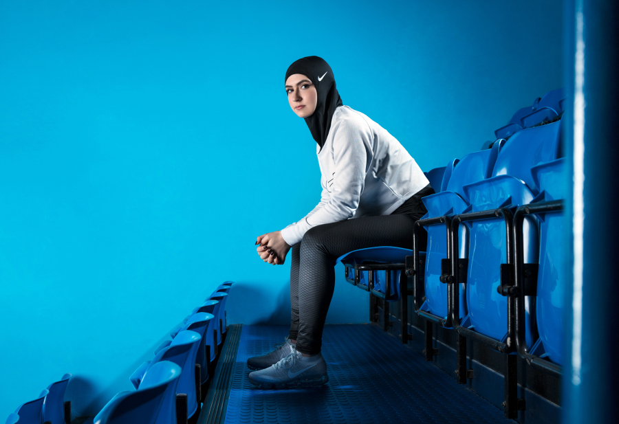 Figure skater Zahra Lari model wears Nike&#039;s new hijab for Muslim female athletes.