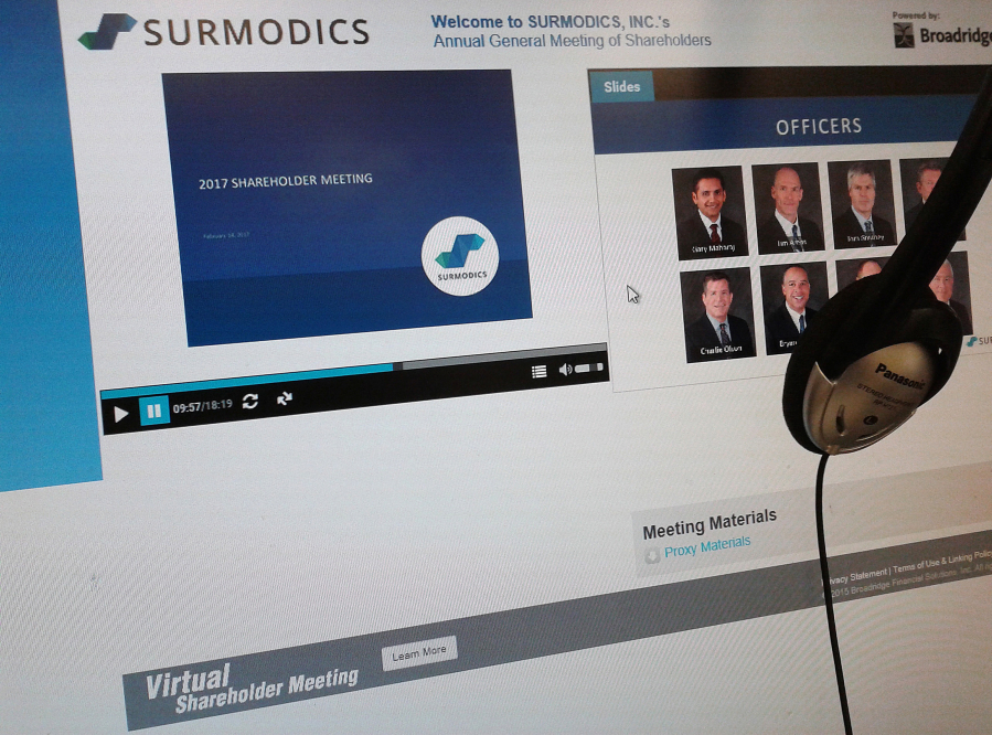 SurModics&#039; 2017 virtual shareholder meeting could be viewed and listened to from the link that the company sent to shareholders.