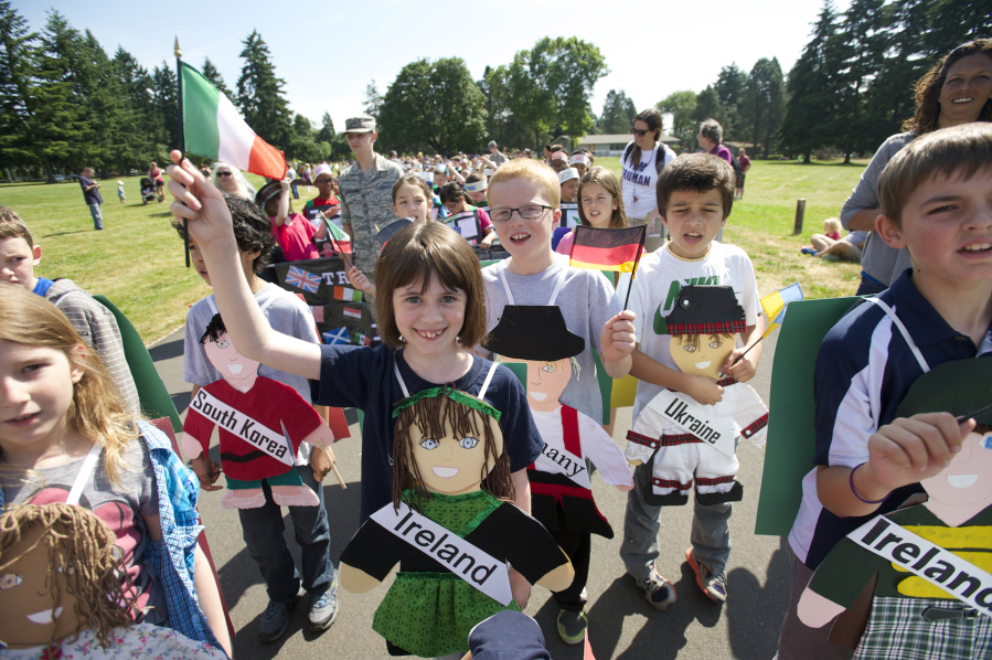 Amelia Rice, from Lake Shore Elementary School, marches in the 2015 Children&#039;s Cultural Parade in Vancouver.