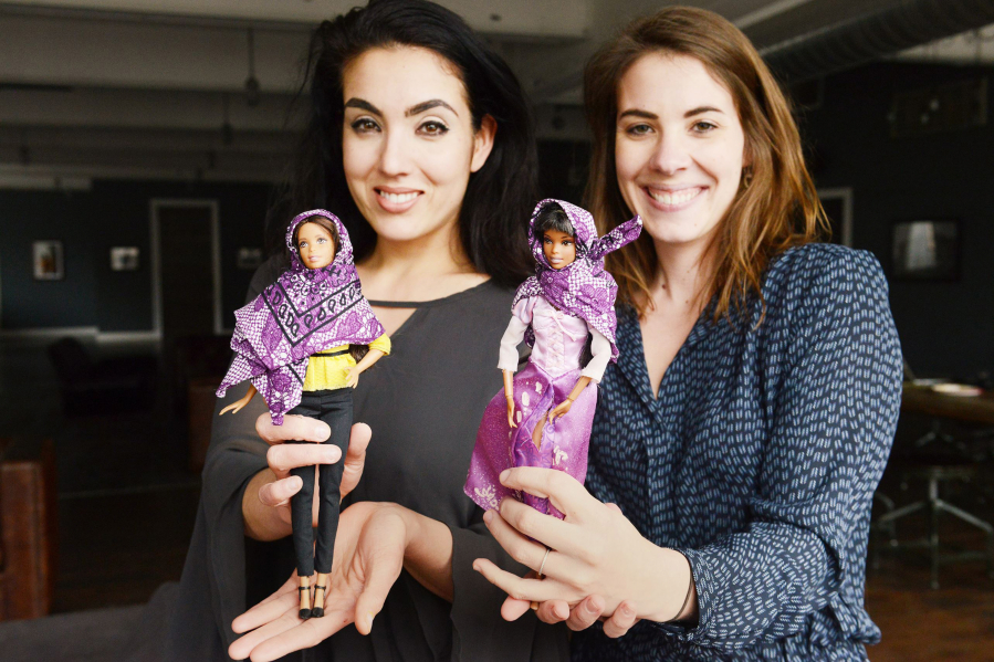 Gisele Fetterman, left, of Braddock and Kristen Michaels of Edgewood, Pa., founded Hello Hijab, which makes hijabs for dolls.