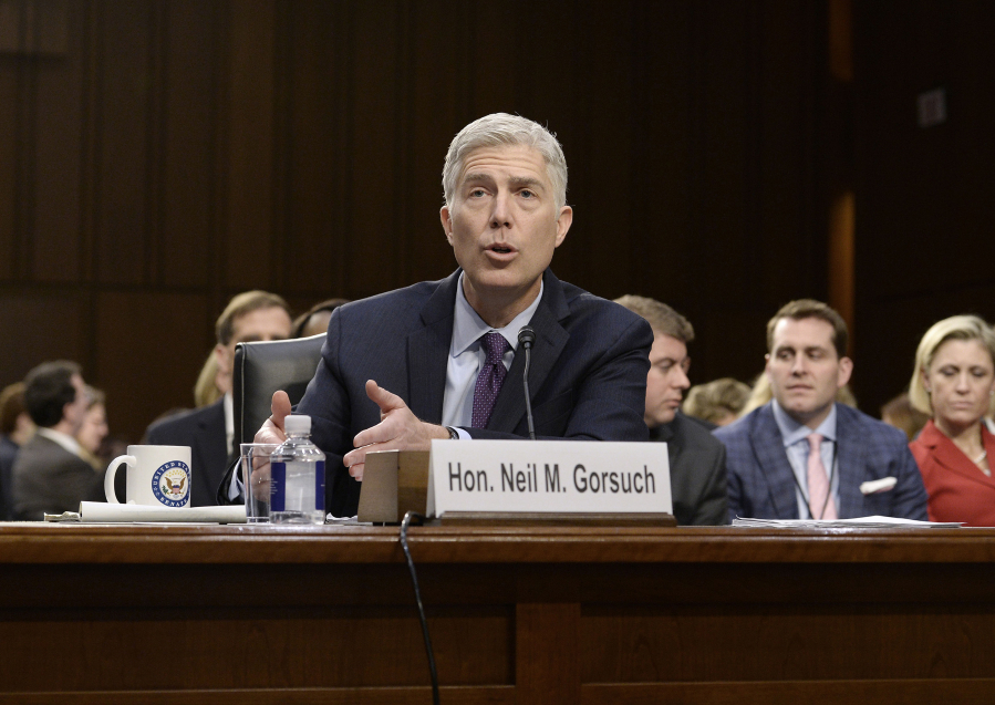 Supreme Court nominee Neil Gorsuch speaks during a Senate Judiciary Committee confirmation hearing March 21 in Washington, D.C.