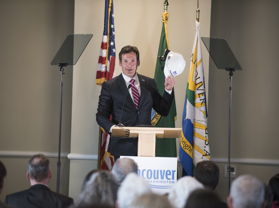 During the State of the City address Thursday, Vancouver Mayor Tim Leavitt held up a hard hat with a hands-free, head-mounted tablet attached to announce that the company RealWear will soon be leasing 12,000 square feet of the Artillery Barracks building at the Fort Vancouver National Historic Site.