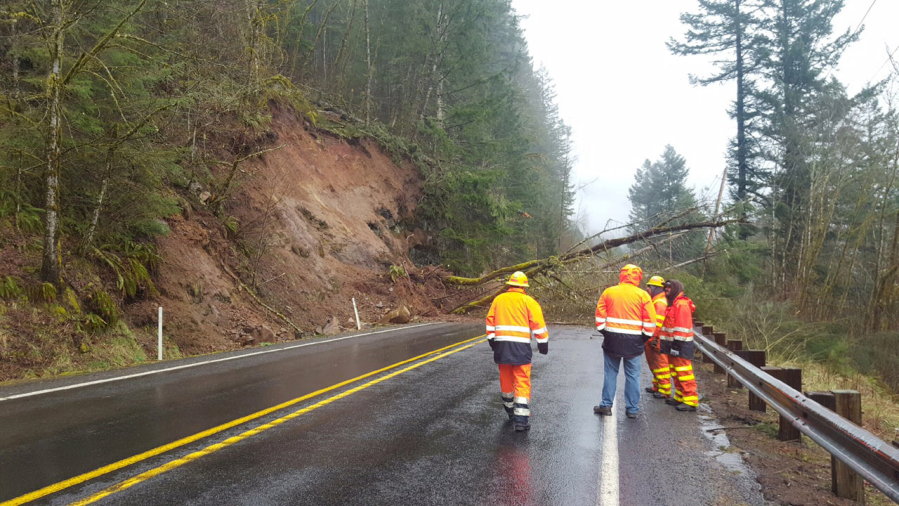 A debris slide on Monday morning near Milepost 38 on state Highway 503 blocked both lanes of traffic. Washington State Department of Transportation crews were on-site evaluating the slope, which was still moving, early Monday afternoon.