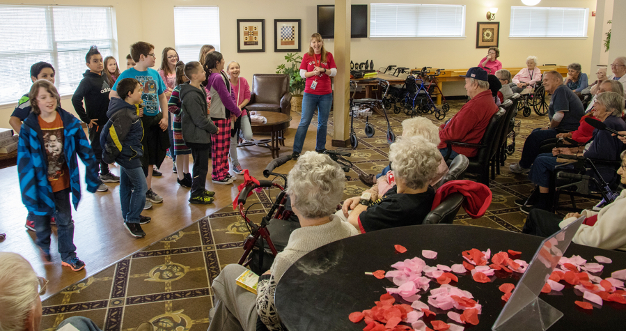 Landover-Sharmel: Students from Endeavour Elementary School visited seniors at the Bridgewood Retirement Center to bring them handmade Valentine&#039;s Day cards and perform a song.