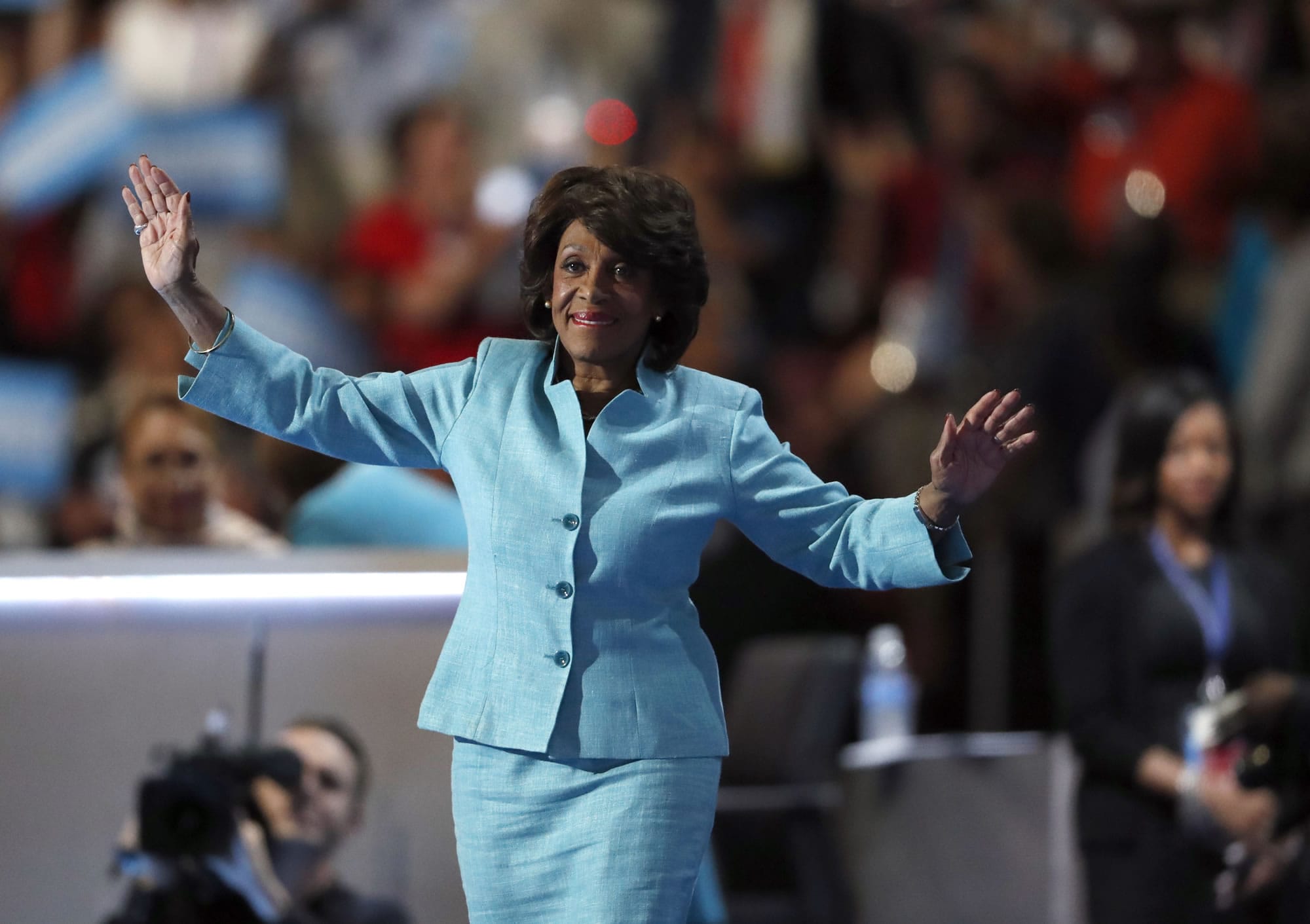 FILE - In this July 27, 2016, file photo, U.S. Rep. Maxine Waters, D-Calif., takes the stage to speak during the third day of the Democratic National Convention in Philadelphia. Activist Brittany Packnett encouraged people to tweet under #BlackWomenAtWork Tuesday, March 28, 2017. It’s a response to O’Reilly’s comment Tuesday that Democratic U.S. Rep. Maxine Waters’ hair was a "James Brown wig." He later apologized.