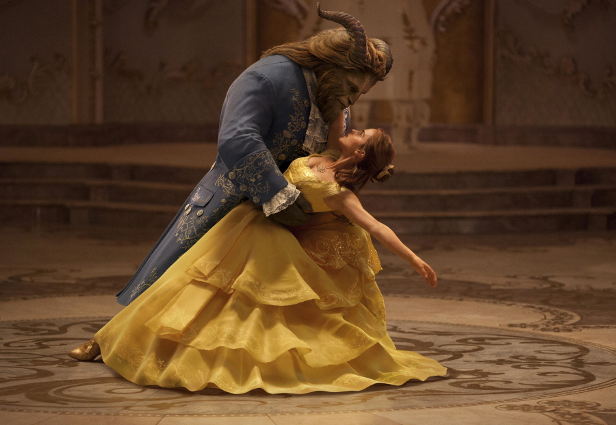 Dan Stevens plays The Beast, left, with Emma Watson as Belle in Disney&#039;s live-action adaptation of the animated classic &quot;Beauty and the Beast.&quot; (Disney)