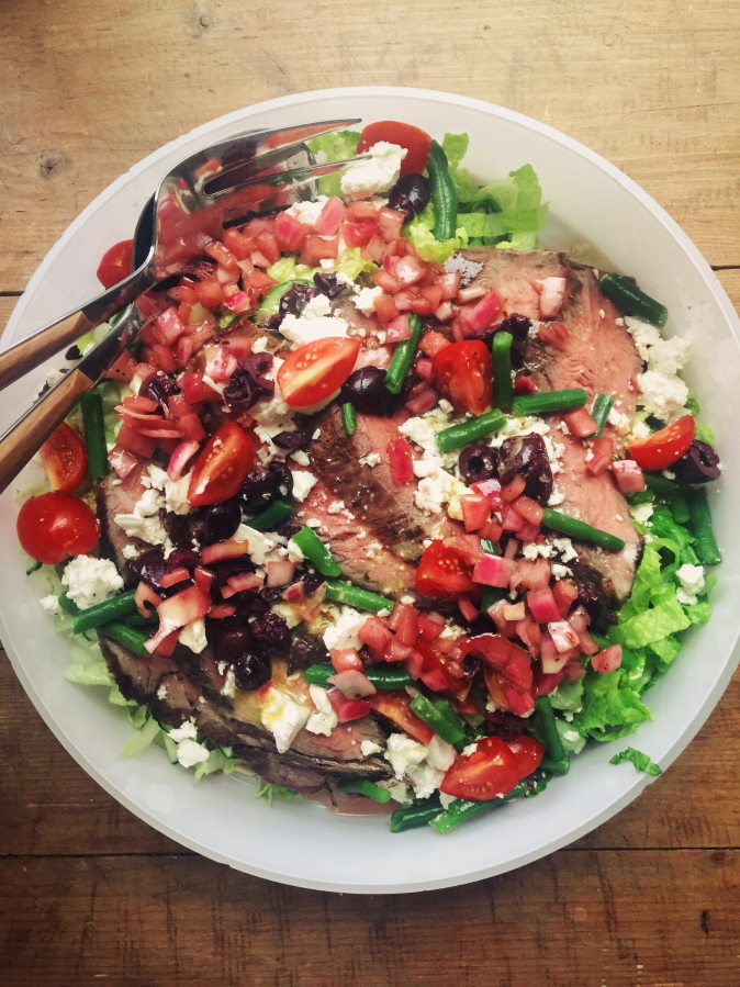 Greek Salad With Flank Steak (Katie Workman/Associated Press)