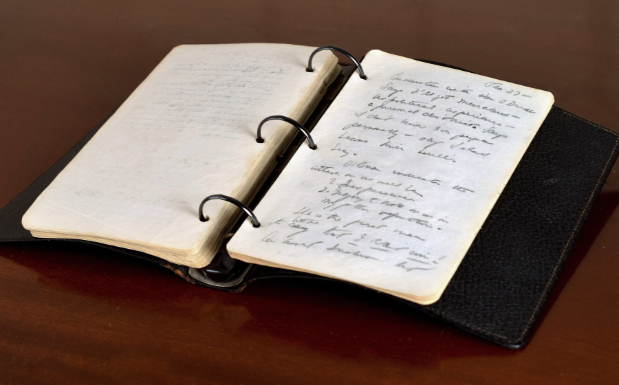 A portion of a diary written in 1945 by young John F. Kennedy during his brief stint as a journalist after World War II. The diary will be offered for sale by the Boston-based auction firm during a live auction April 26. Kennedy, later elected president in 1960, would have turned 100 on May 29, 2017.