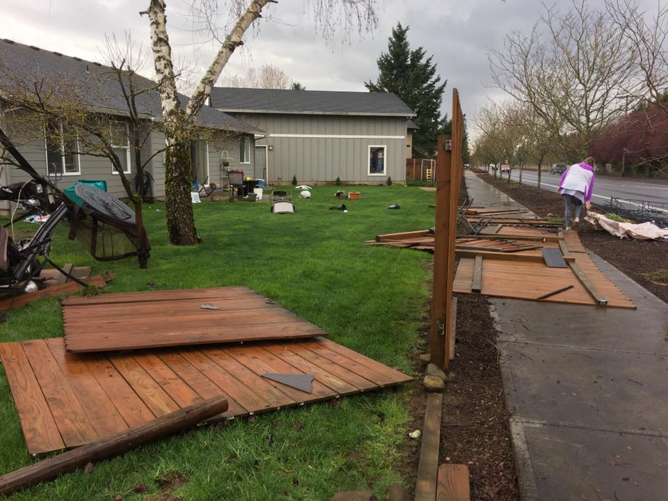 An EF0 tornado damaged fences and patio furniture Friday afternoon along Northeast 99th Street near Northeast 140th Court in the Orchards area of Vancouver.