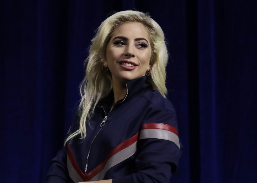 Lady Gaga at a news conference for the NFL Super Bowl 51 football game in Houston.