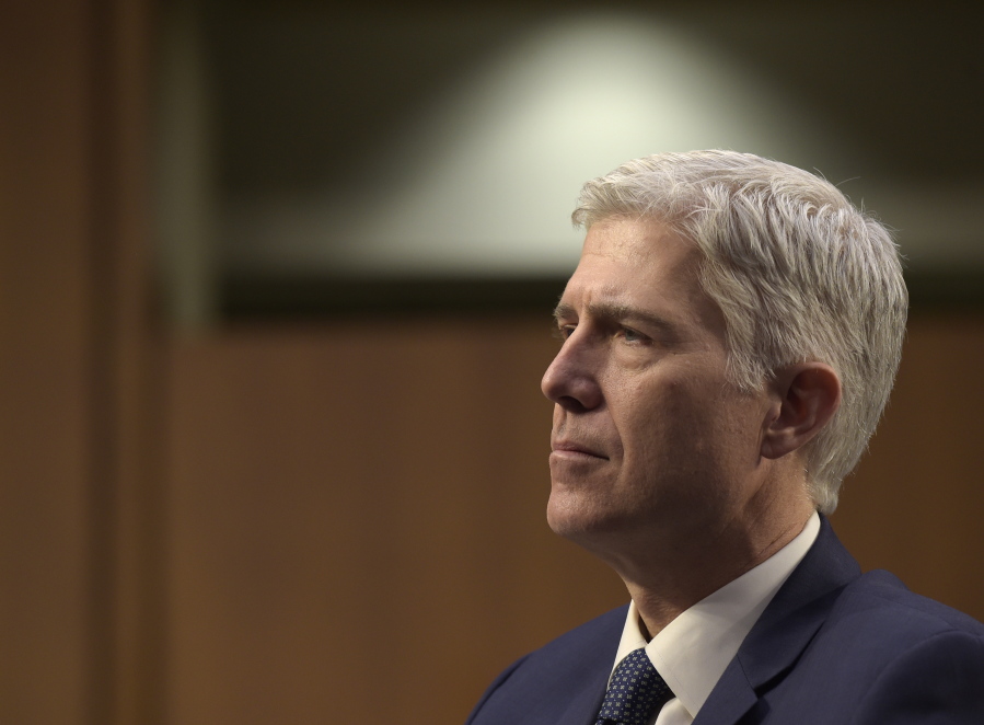 Supreme Court Justice nominee Neil Gorsuch listens as he is asked a question as he testifies on Capitol Hill in Washington, Wednesday, March 22, 2017, during his confirmation hearing before the Senate Judiciary Committee.