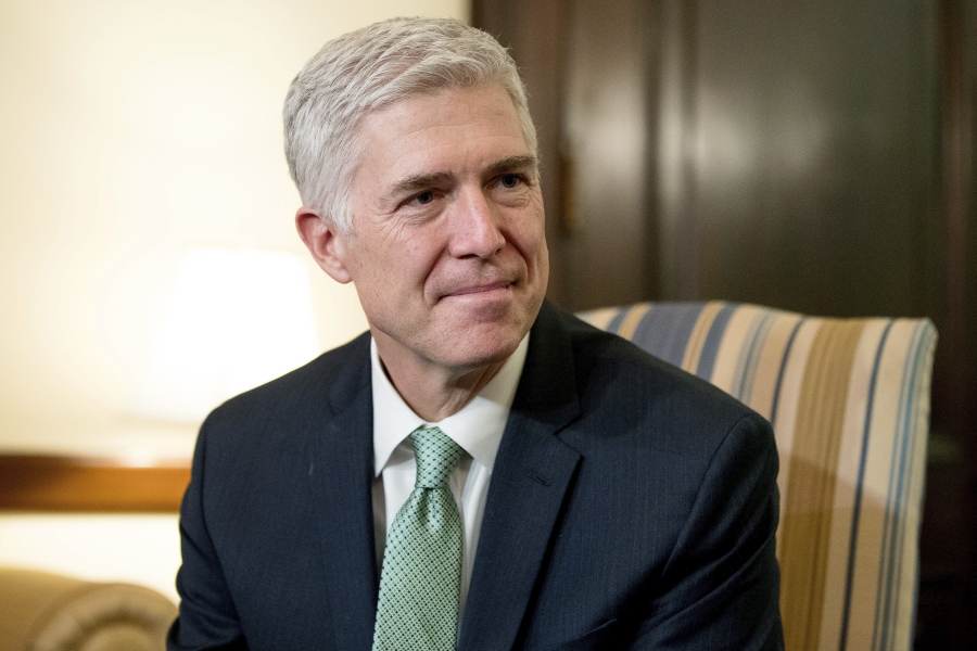 Supreme Court Justice nominee Neil Gorsuch on Capitol Hill in Washington.