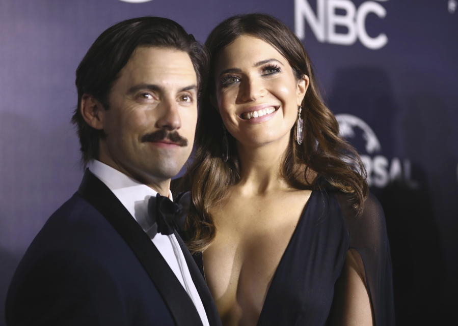&quot;This Is Us&quot; co-stars Milo Ventimiglia and Mandy Moore appear at the NBC Universal Golden Globes party Jan. 8.