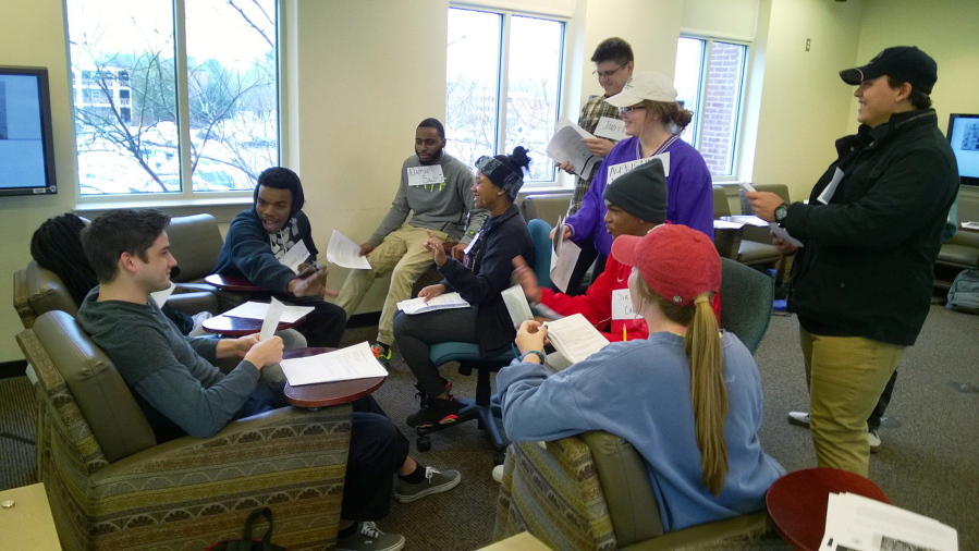 Students take part in a role-playing game about the 1676 Bacon&#039;s Rebellion in a class last month at Middle Tennessee State University in Murfreesboro, Tenn.