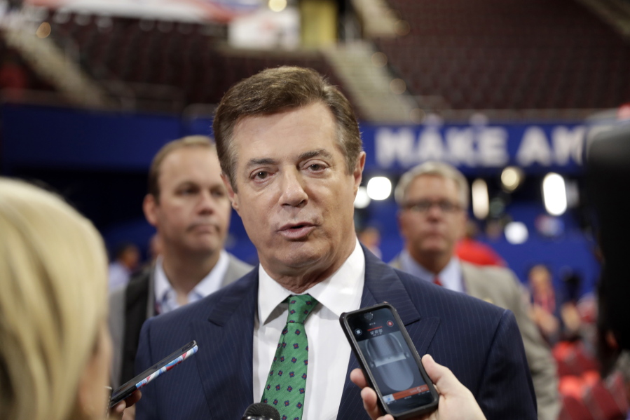 Then-Donald Trump campaign Chairman Paul Manafort talks to reporters July 17, 2016, on the floor of the Republican National Convention, in Cleveland. House intelligence Committee Chairman Rep. Devin Nunes, R-Calif., said Manafort has volunteered to speak with the panel as part of its ongoing investigation into Russia&#039;s alleged interference in the 2016 election.