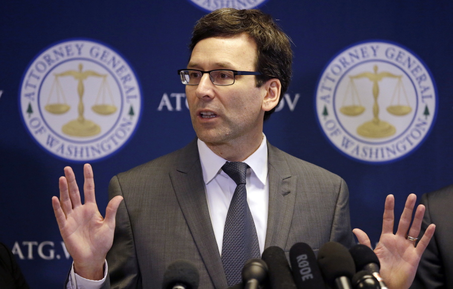 Washington State Attorney General Bob Ferguson speaks at a news conference Thursday, March 9, 2017, about the state&#039;s response to President Donald Trump&#039;s revised travel ban in Seattle. Legal challenges against Trump&#039;s revised travel ban mounted Thursday as Washington state said it would renew its request to block the executive order. It came a day after Hawaii launched its own lawsuit, and Ferguson said both Oregon and New York had asked to join his state&#039;s legal action.