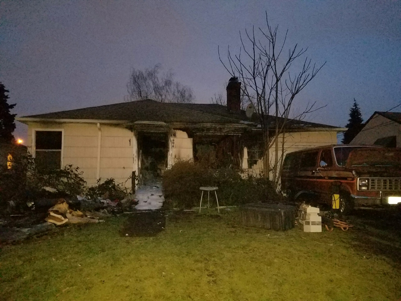 One person was displaced and a dog was killed in an early morning fire that heavily damaged a house in Vancouver's Edgewood Park neighborhood.