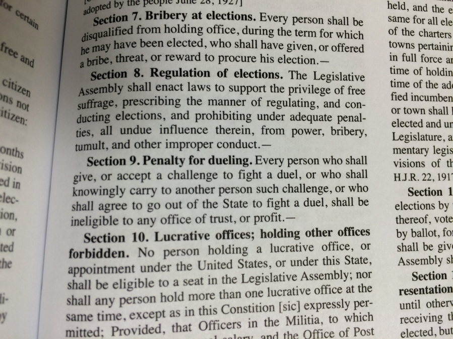Article II, Section 9 of the Oregon Constitution is a ban on office-holders engaging in duels.