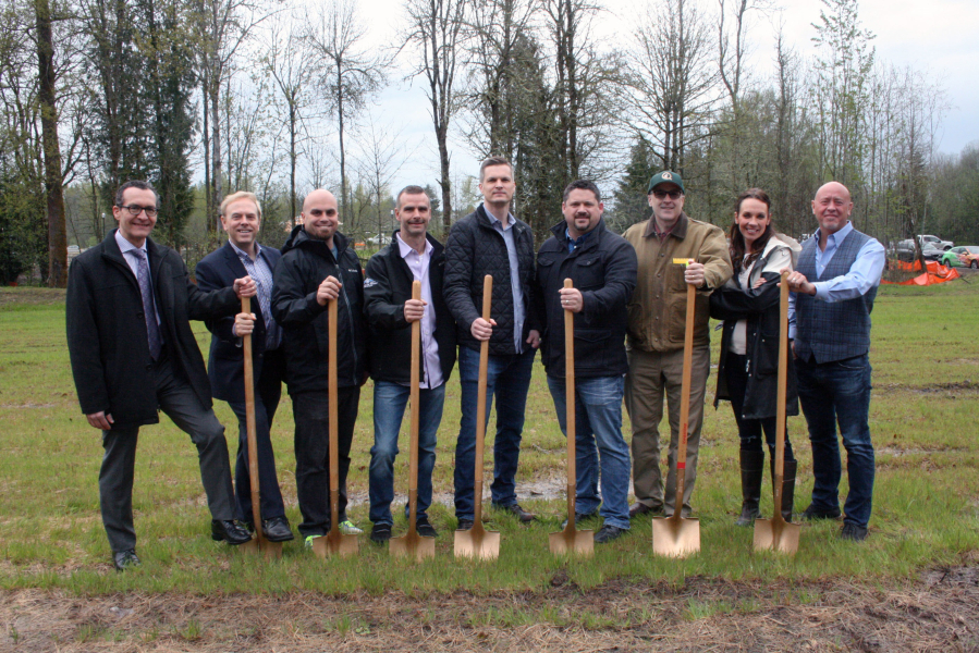 Courtesy of Jim Beriault
Developers and organizers of the 40th annual NW Natural Parade of Homes break ground Wednesday. The event is slated for September 8 through 24. From left to right: Allen Garcia, John Frankel, Aaron marvin, Ron Wagner, Aaron Helmes, John Colgate, Jon Girod, Brianne Johnson and Jeff Schaller.