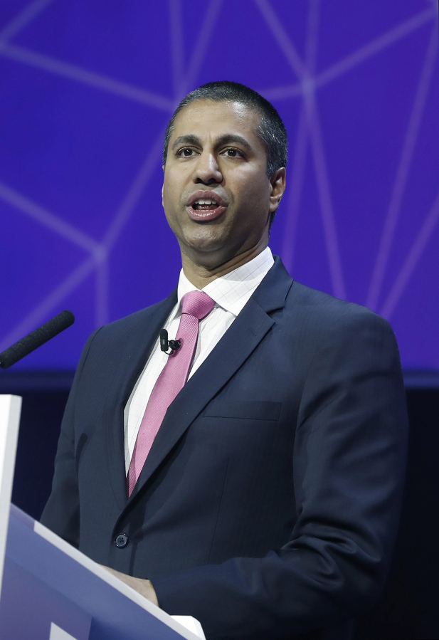 Ajit Pai, chairman of the FCC, gives a speech Feb. 28 during a conference at the Mobile World Congress held in Barcelona, Spain.