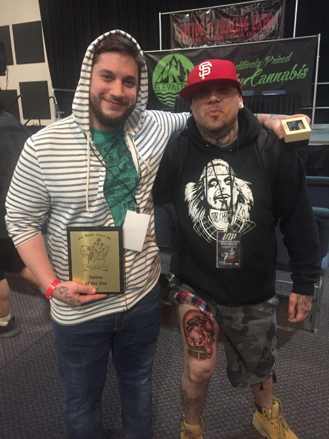 Washougal: Travis Hedlund of 3rd Heart Tattoo in Washougal won Tattoo of the Day at the One Nation Under Ink Tattoo Convention.