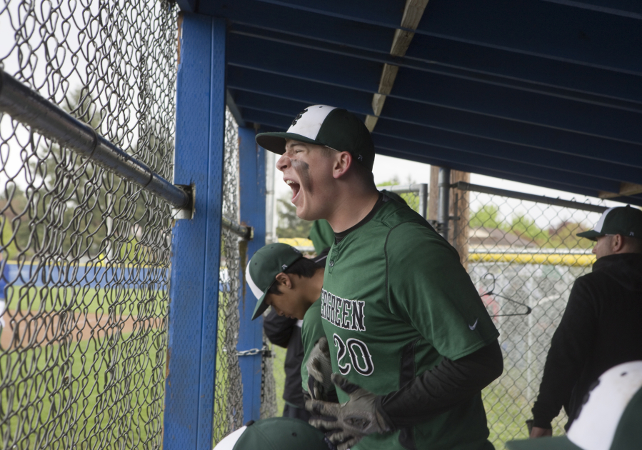 Evergreen&#039;s Cameron Hunt cheers during a game against Mountain View rn Vancouver Thursday April 26, 2016.