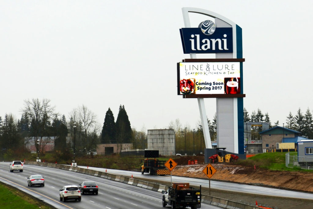 The sign on Interstate 5 for the soon-to-open Ilani Casino Resort.