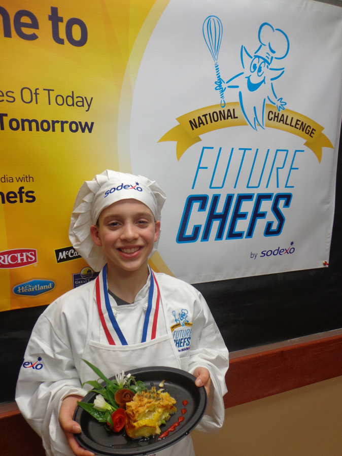 Washougal: Gause Elementary School fifth-grader Bryce Condon with his &quot;Sensational Summer Squash Casserole,&quot; which earned him the top spot in Sodexo&#039;s Future Chefs Challenge.