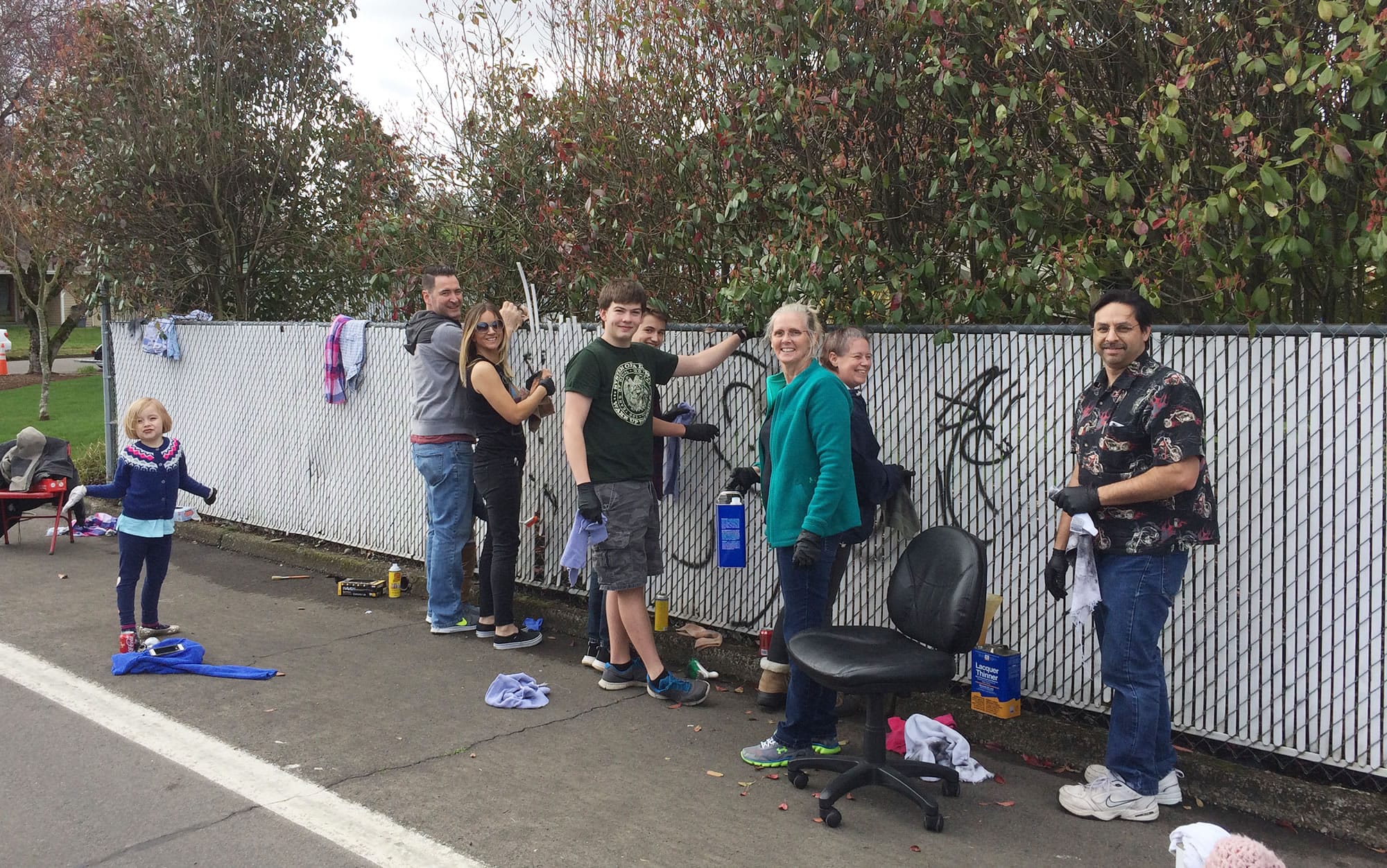 When Lee and Jane Knable worked to remove graffiti from their fence, they were joined by a steady stream of people who stopped to help. The couple was wowed because they didn't know any of the do-gooders and they took time out of their day to help on a rare sunny Saturday.