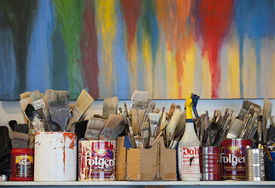 Tools of the trade are seen in the studio of artist Don Gray at his home in Felida on Thursday morning.