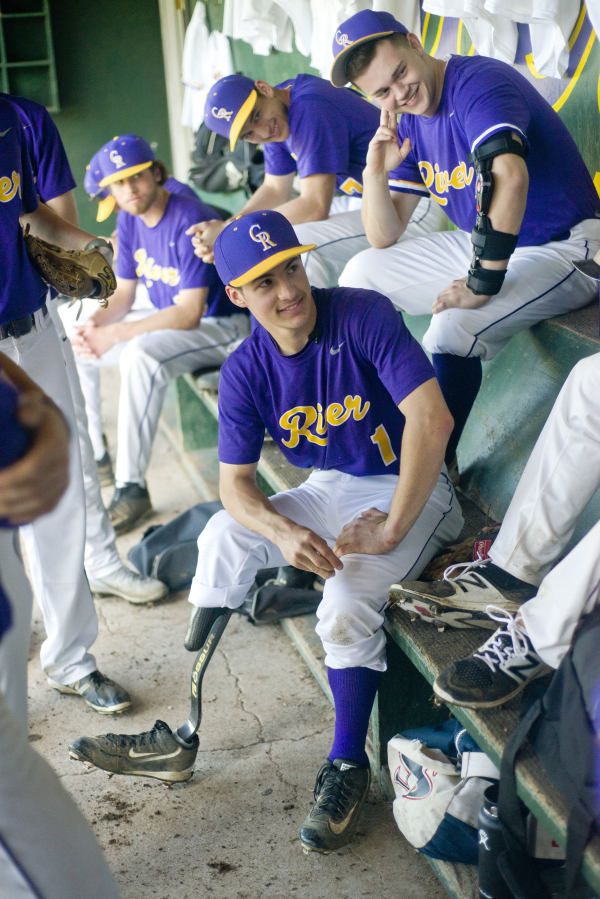 Columbia River senior Daren Manheimer plays for the school&#039;s varsity baseball team despite having a prosthetic right leg. Manheimer used to be sensitive about his condition, but now enjoys playful banter with his teammates.
