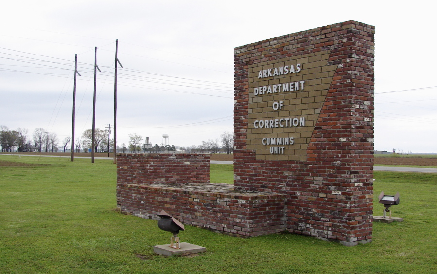 Aa sign for the Department of Correction&#039;s Cummins Unit prison in Varner, Ark. Eight prisoners have been scheduled to die at the prison in April as Arkansas rushes to use an execution drug that expires at the end of the month. (AP Photo/Kelly P.