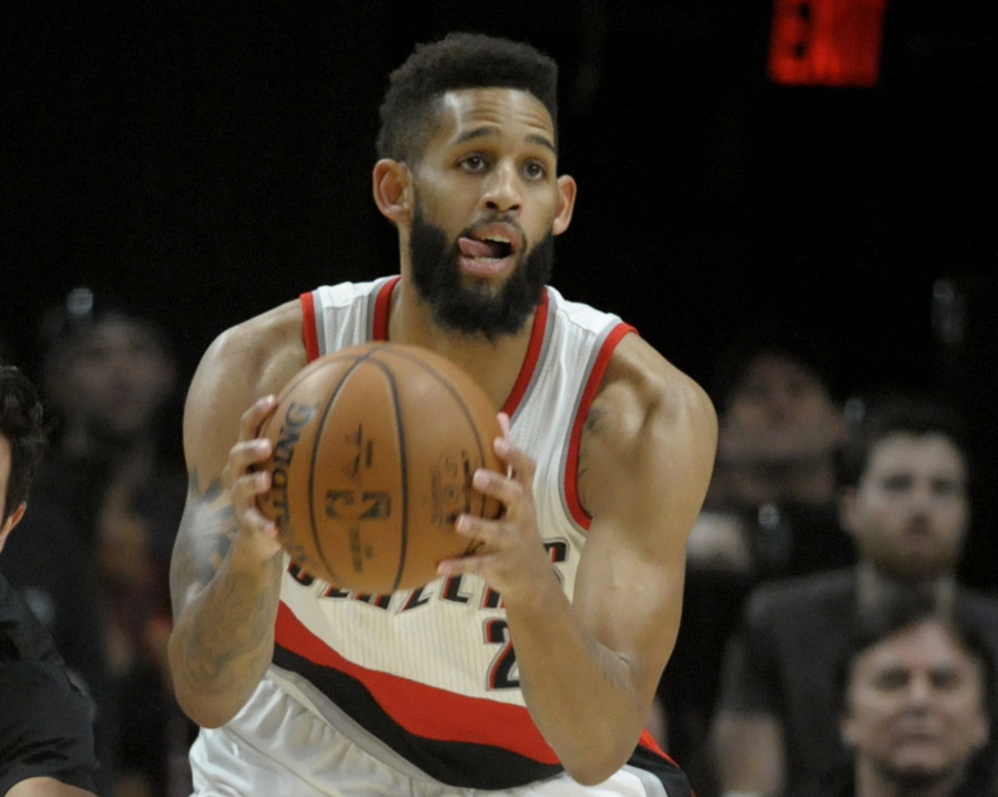 FILE - In this April 6, 2017, file photo, Portland Trail Blazers guard Allen Crabbe plays during the first half of an NBA basketball game against the Minnesota Timberwolves in Portland, Ore. It is clear to Crabbe, and just about everyone else who is watching, that Portland&#039;s bench needs to do more against the Warriors in the first round of the NBA playoffs.