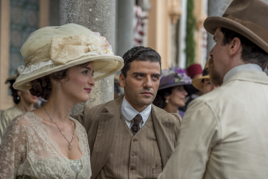 Charlotte Le Bon, from left, Oscar Isaac and Christian Bale star in &quot;The Promise.&quot; (Jose Haro)