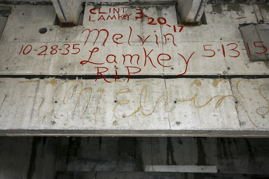 Melvin Lamkey&#039;s signature, written in glue, is seen on a structure of the SAIF building in Salem, Ore., March 27. Construction worker Clint Lamkey discovered his father&#039;s signature while working on the building. (Photos by Molly J.