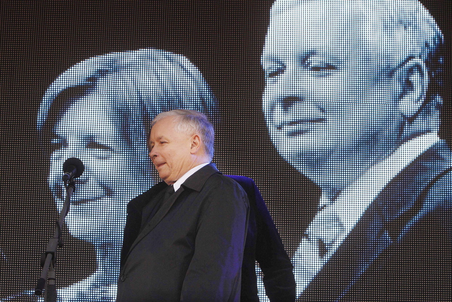Law and Justice leader, the twin brother of former President of Poland Lech Kaczynski, Jaroslaw Kaczynski delivers a speech April 10, 2016 during a ceremony to mark the sixth anniversary of the crash of the Polish government plane in Smolensk, Russia, that killed 96 people on board including Kaczynski and his wife, Maria.