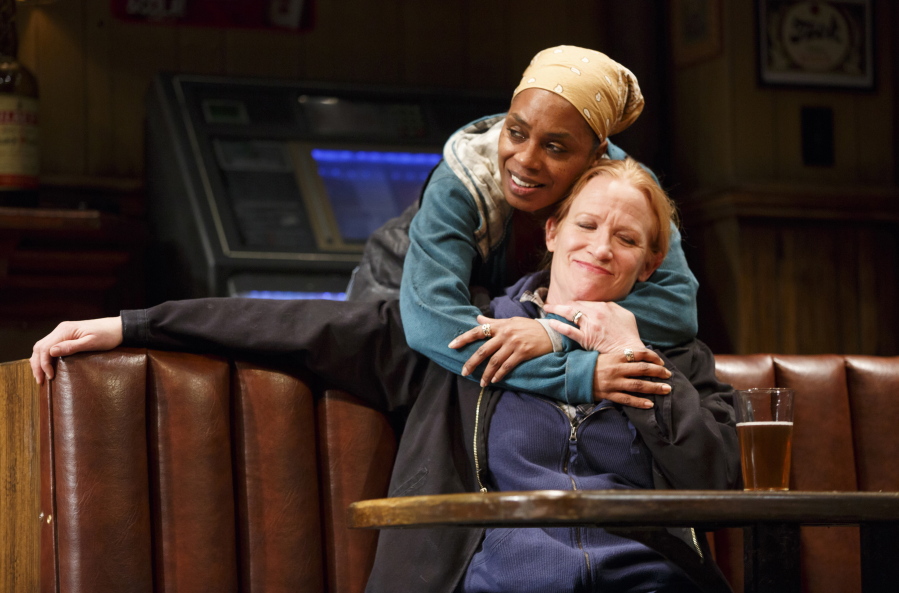Michelle Wilson, left, and Johanna Day in a scene from Lynn Nottage&#039;s play &quot;Sweat,&quot; at Studio 54 in New York. The play, which was awarded a Pulitzer Prize for drama on Monday, debuted in 2015 as part of the Oregon Shakespeare Festival&#039;s &quot;American Revolutions&quot; series.