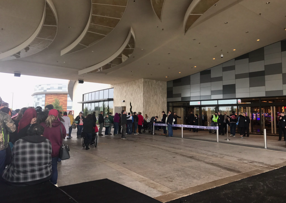 Crowds begin to line up this morning in advance of the 10 a.m. grand opening of the Ilani Casino Resort on April 24.