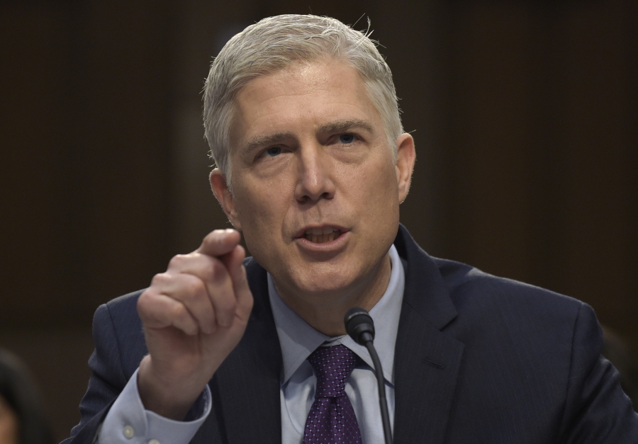 Supreme Court Justice nominee Neil Gorsuch testifies on Capitol Hill in Washington during his confirmation hearing before the Senate Judiciary Committee.