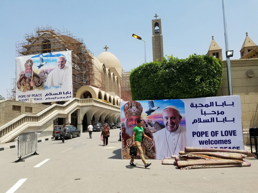 Cairo&#039;s St. Mark&#039;s Cathedral prepares to host Pope Francis and the head of Egypt&#039;s Coptic Church, Pope Tawadros II on April 27.