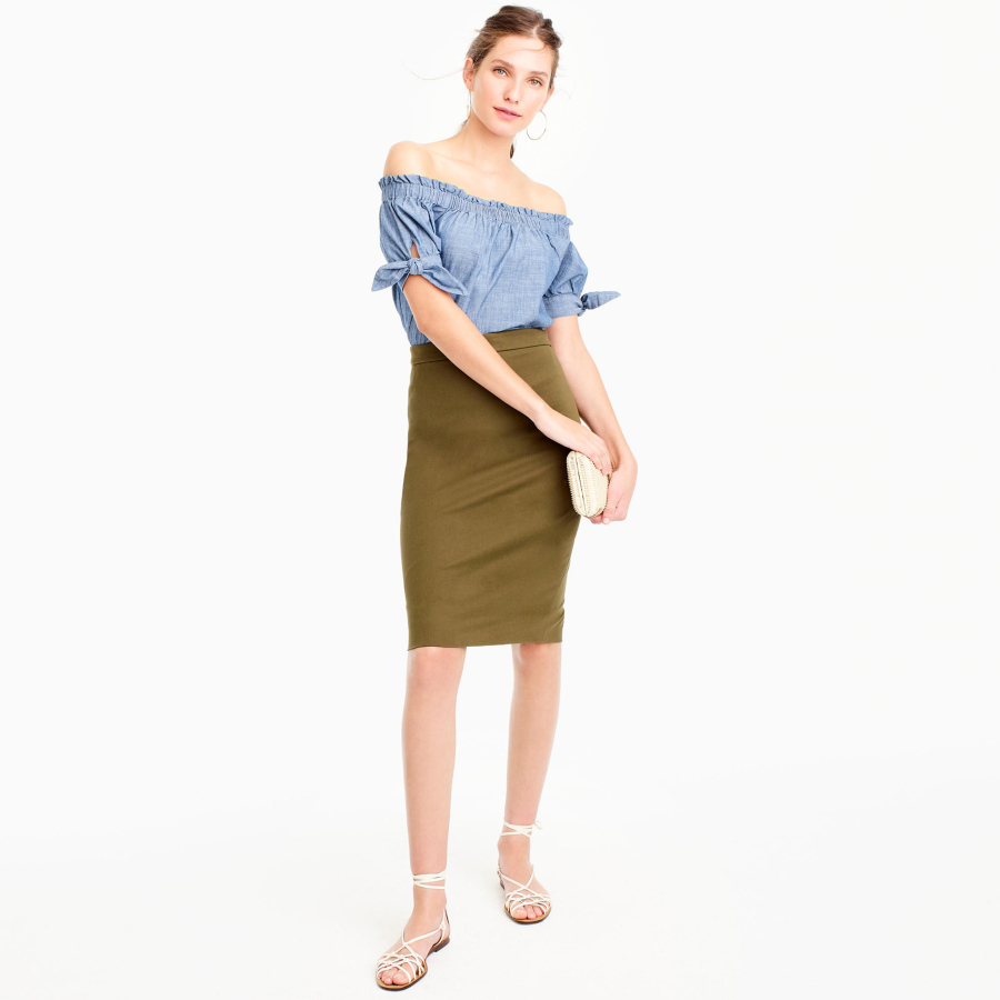J.Crew has nice selection for young professionals, but stay clear of the off-the-shoulder and cold-shoulder shirts for the office. Save those for after hours.