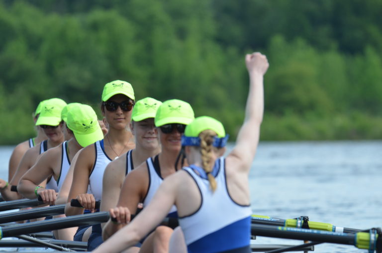 Western Washington sophomore coxswain Giselle Kiraly (arm raised), a Columbia River High grad, helped guide the WWU Eights to a second place finish at the NCAA Division II national championships on Sunday, May 28, 2017. The result helped WWU win the team title.