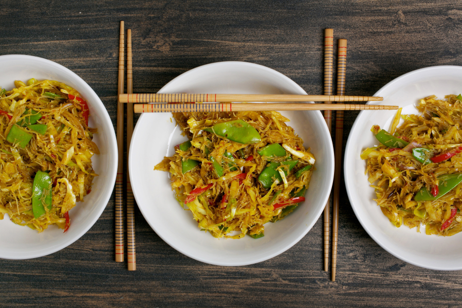 Curried Singapore Noodles With Stir-Fried Veggies.