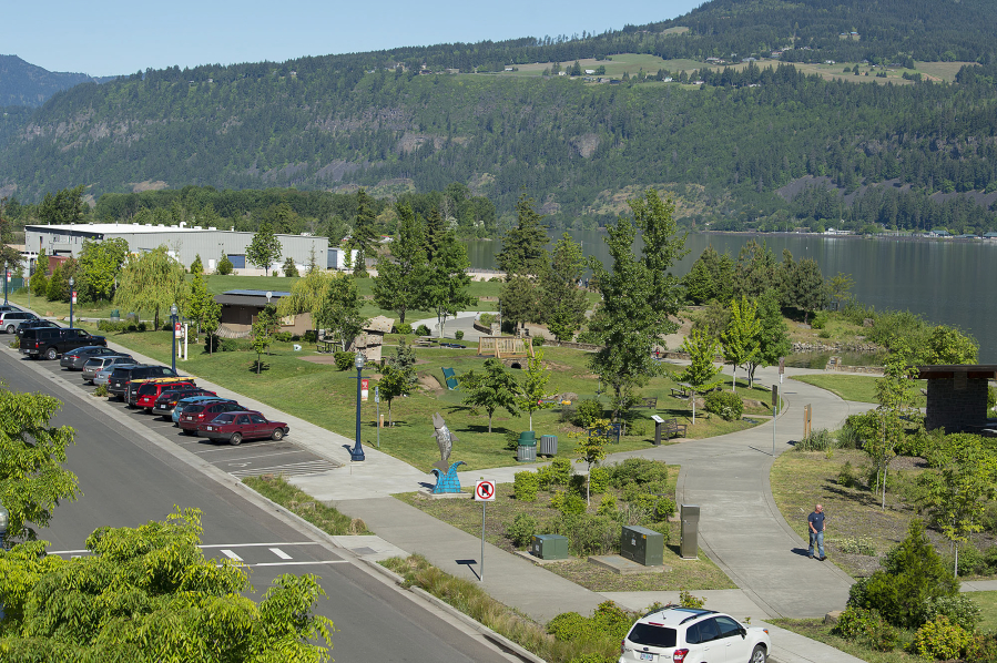 Artwork and playground equipment greet visitors to the Hood River Waterfront Park, the front porch to the river. The 6.5-acre park is on land donated to the city by the Port of Hood River, done partially to help restore public trust with the port after decades of failed planning.