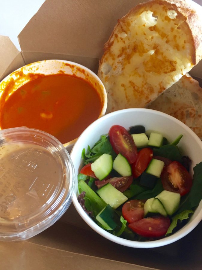 Grab a quick lunch in a box with a soup, salad and crustini from Luxe.